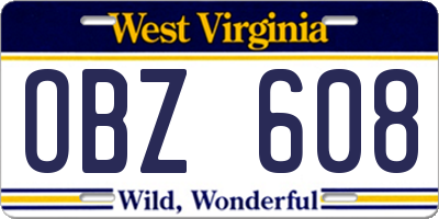WV license plate OBZ608