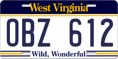 WV license plate OBZ612