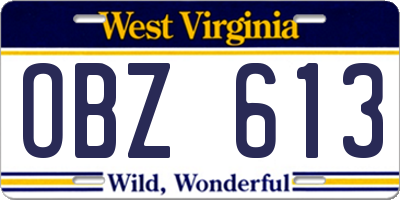 WV license plate OBZ613