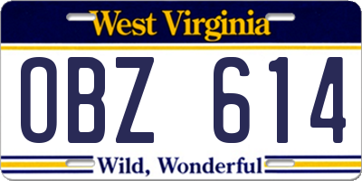 WV license plate OBZ614