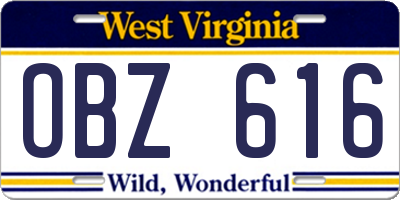 WV license plate OBZ616