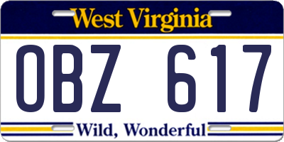 WV license plate OBZ617