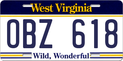 WV license plate OBZ618