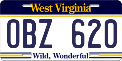 WV license plate OBZ620