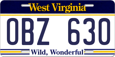 WV license plate OBZ630