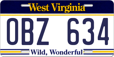 WV license plate OBZ634