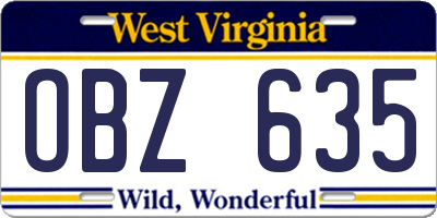 WV license plate OBZ635