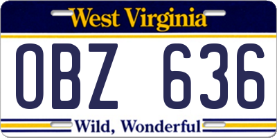 WV license plate OBZ636