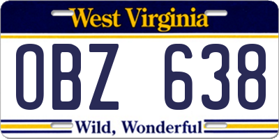WV license plate OBZ638