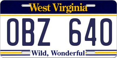 WV license plate OBZ640