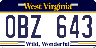 WV license plate OBZ643