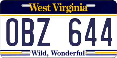 WV license plate OBZ644