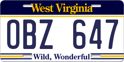 WV license plate OBZ647