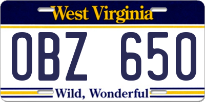 WV license plate OBZ650