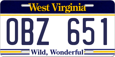 WV license plate OBZ651