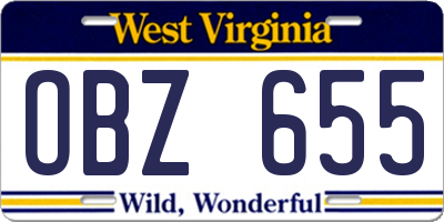 WV license plate OBZ655