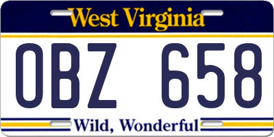 WV license plate OBZ658
