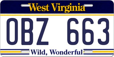 WV license plate OBZ663