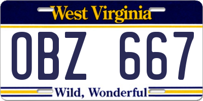 WV license plate OBZ667