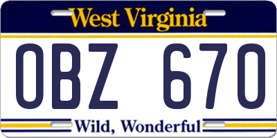 WV license plate OBZ670