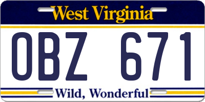 WV license plate OBZ671