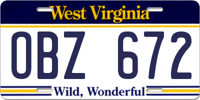 WV license plate OBZ672