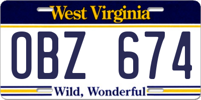 WV license plate OBZ674
