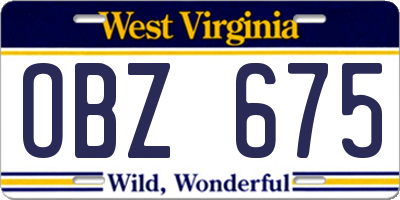 WV license plate OBZ675