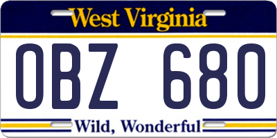 WV license plate OBZ680