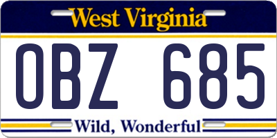 WV license plate OBZ685