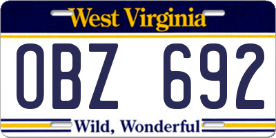WV license plate OBZ692