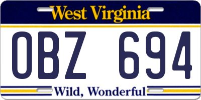 WV license plate OBZ694