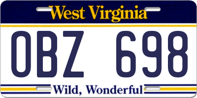 WV license plate OBZ698
