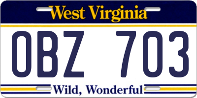 WV license plate OBZ703