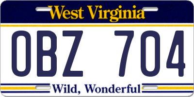 WV license plate OBZ704