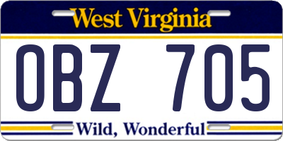 WV license plate OBZ705