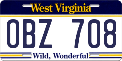 WV license plate OBZ708