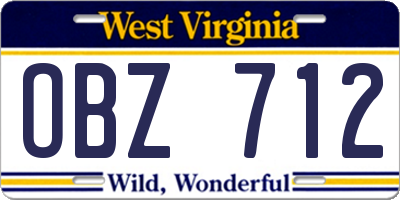 WV license plate OBZ712