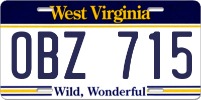WV license plate OBZ715
