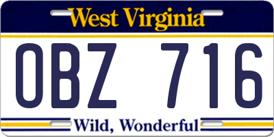 WV license plate OBZ716