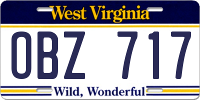 WV license plate OBZ717