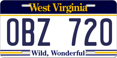 WV license plate OBZ720