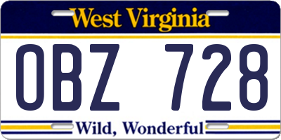 WV license plate OBZ728
