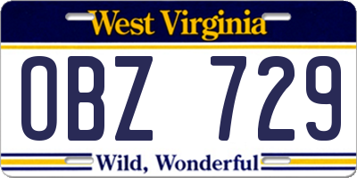WV license plate OBZ729