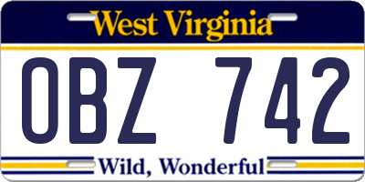 WV license plate OBZ742