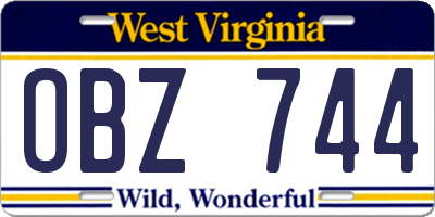 WV license plate OBZ744