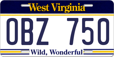WV license plate OBZ750