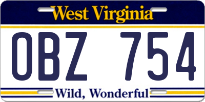WV license plate OBZ754