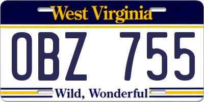 WV license plate OBZ755