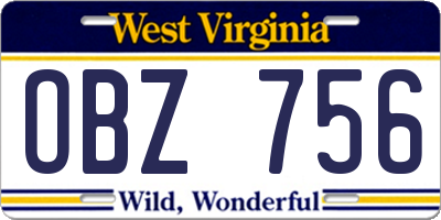 WV license plate OBZ756